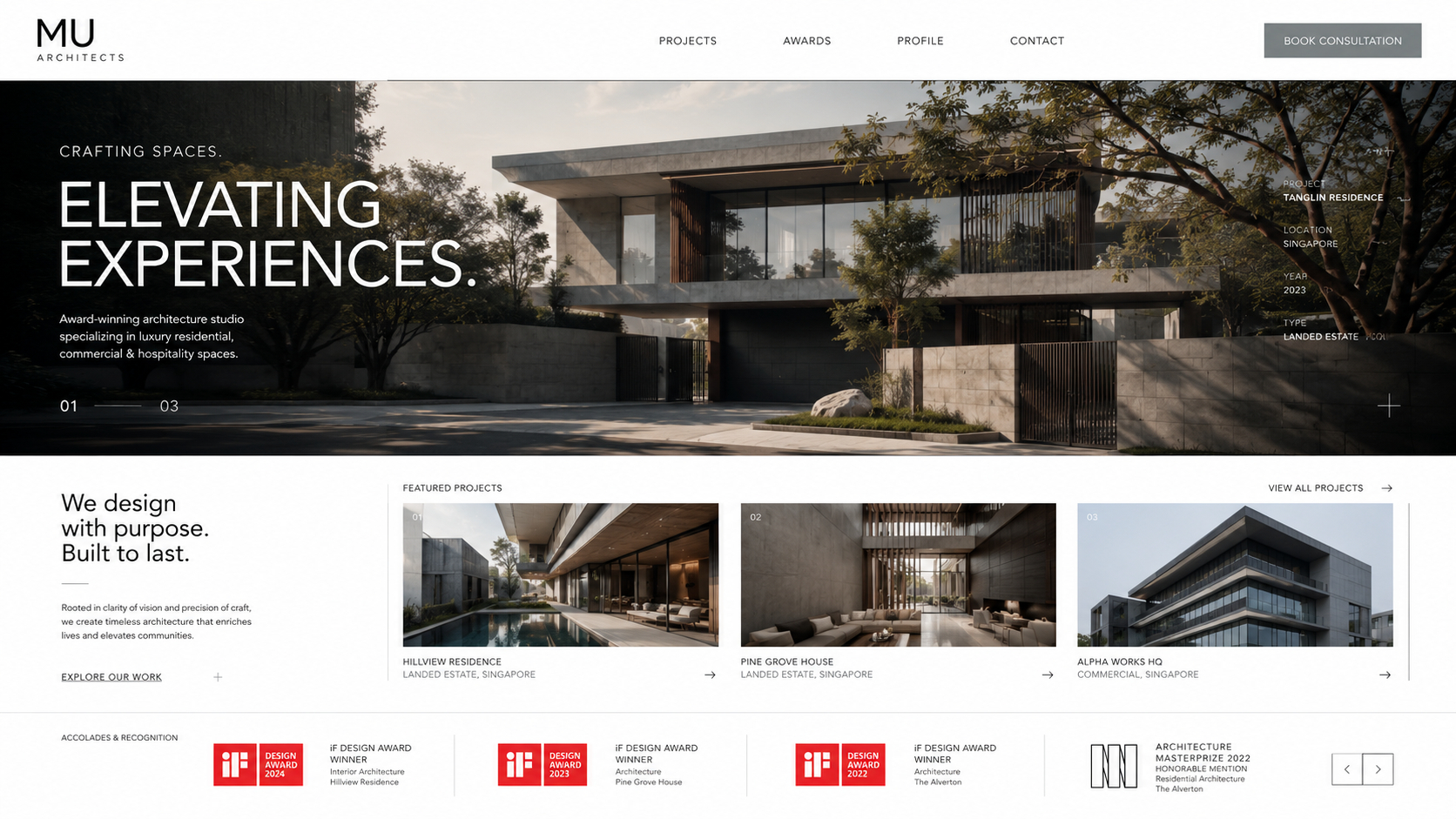 MU Architects Landing Page Mockup
